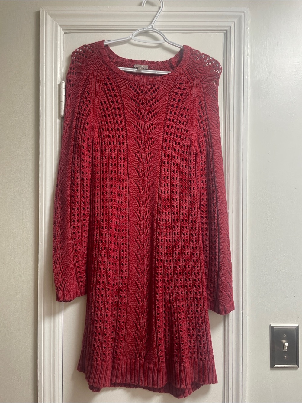 J. Jill Open-Knit Cherry Red Sweater Tunic